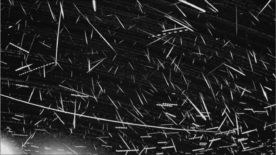 Stacked image of hundreds of Geminid meteors