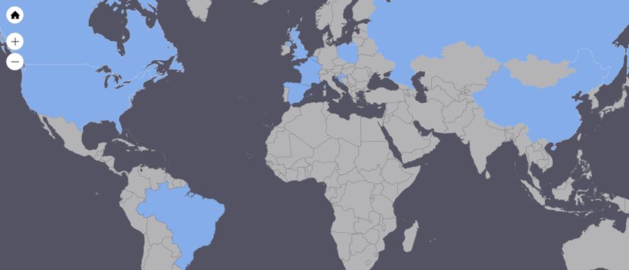 World map with the countries that had GMN cameras in December 2018 highlighted